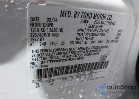 2024 Ford Maverick Lariat z USA, uszkodzony, nr VIN 3FTTW8M33RRA51942